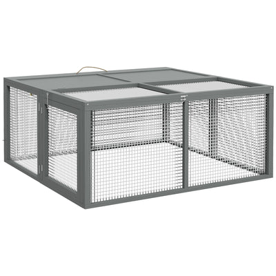 PawHut Wooden Folding Rabbit Hutch, for 2-3 Rabbits - Grey 