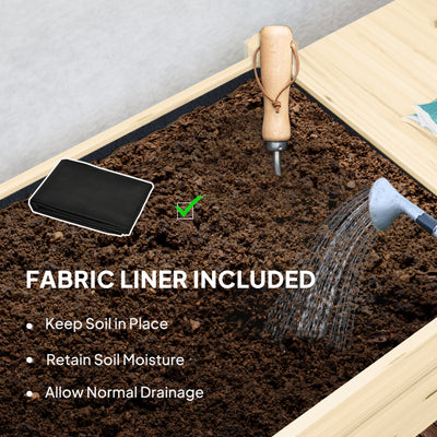 Outsunny Raised Garden Bed, Wooden Elevated Planter Box with Lockable Wheels, Side Tables and Bottom Shelf, Outdoor Planter with Liner and Drainage Holes for Vegetables, Flowers, Fruits, Natural 