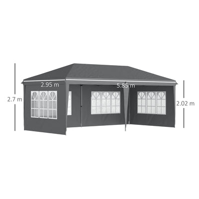 Outsunny 3 x 6m Pop-Up Gazebo, with Removable Walls - Grey 