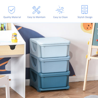 HOMCOM Kids Storage Units with 3 Drawers 3 Tier Chest Vertical Dresser Tower Toy Organizer for Nursery Playroom Kindergarten Blue 