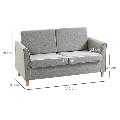 HOMCOM Compact Loveseat Sofa, Modern 2 Seater Sofa for Living Room with Wood Legs and Armrests, Light Grey 