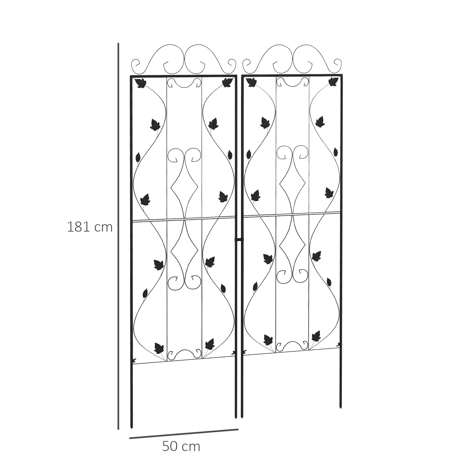 Outsunny Metal Trellis Set of 2, Garden Trellis for Climbing Plants Support Frames, Leaf Design 