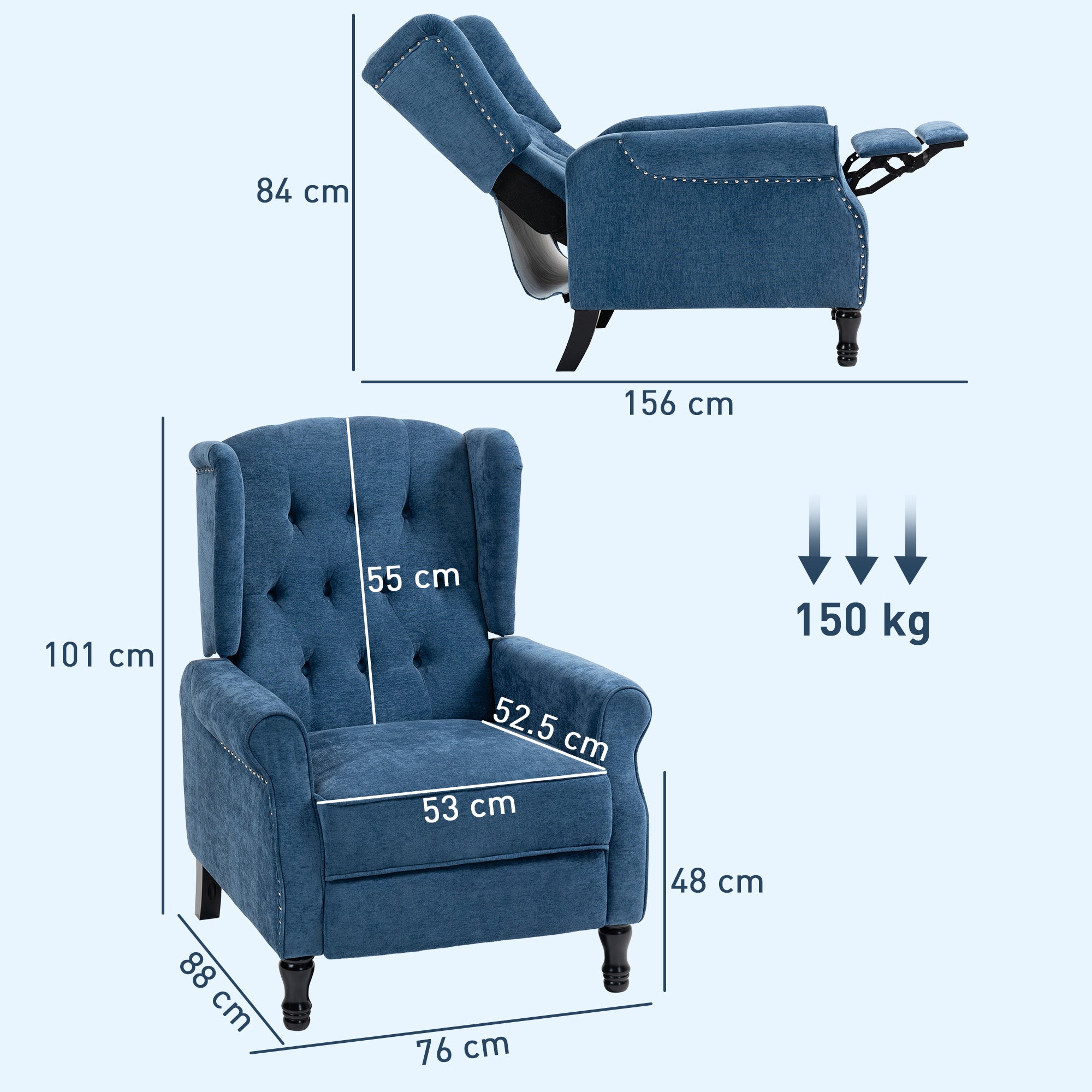 HOMCOM 150° Reclining Vintage Armchair, with footrest, Royal Blue