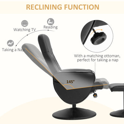 HOMCOM Swivel Recliner Chair with Footstool, PU Leather Armchair and Ottoman with High Back and Round Base for Living Room, Black 