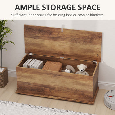 HOMCOM 113L Storage Chest, Storage Box with Flip-Top Lid and 2 Safety Hinges, Storage Trunk for Living Room, Entryway, 100 x 40 x 40 cm, Grey Wood Grain 
