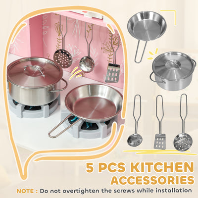 AIYAPLAY Play Kitchen, Kids Kitchen Set with Lights and Sounds, Double Stoves, Ice Maker, Chalkboard for 3+ Years - Pink 
