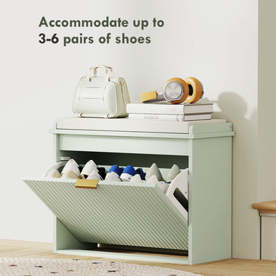 HOMCOM Elegant Six Shoe Bench, with Top Seat - Green 