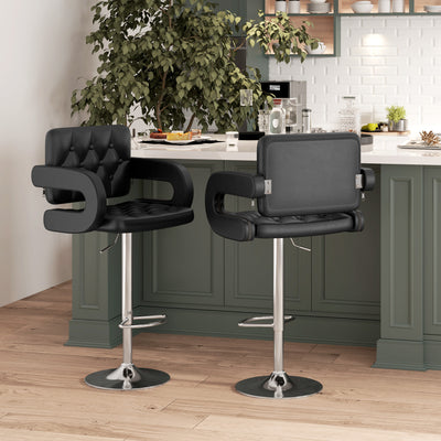 Set of 2 PU Leather Upholstered Swivel Bar Stool, Height Adjustable Barstool with Back, Armrest, Footrest for Kitchen 