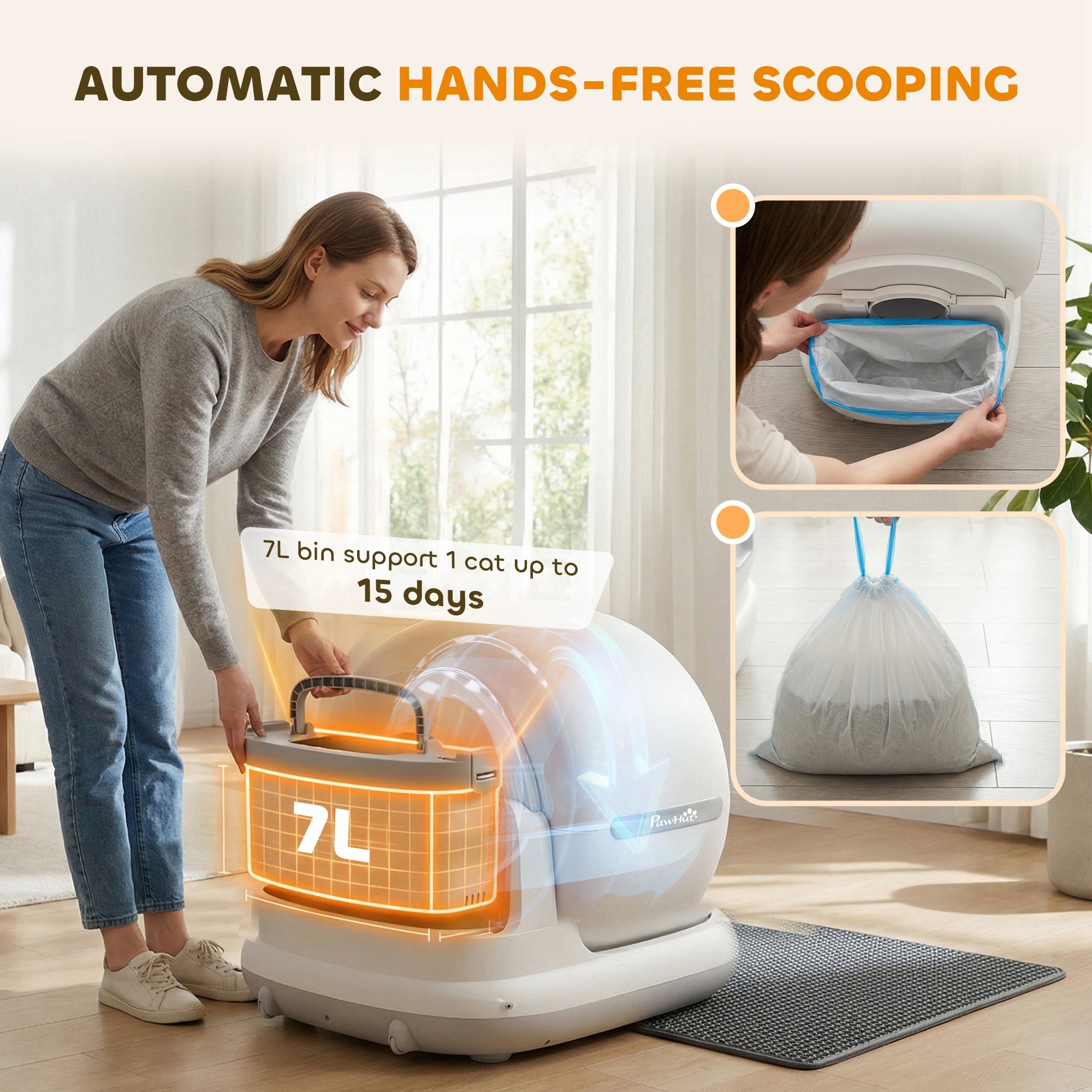 PawHut 72L Self Cleaning Cat Litter Tray Automatic Cat Litter Box APP Control for Multiple Cats 