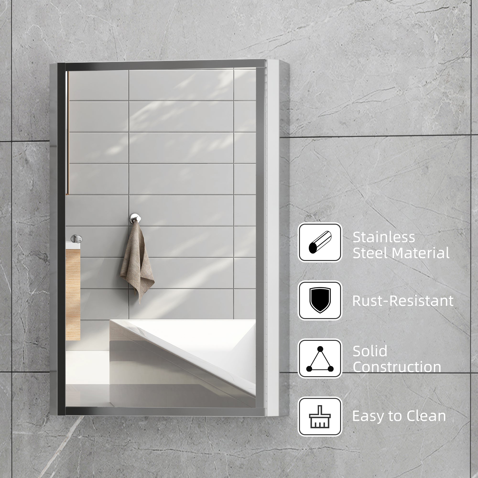 HOMCOM Stainless Steel Wall mounted Bathroom Mirror Cabinet 2 Shelves Storage Unit Furniture w/Single Door (60H x 40L x 13D (cm)) 