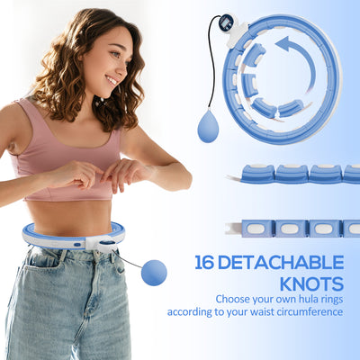 SPORTNOW Smart Weighted Hula Hoop, Massage Hula Ring w/ 16 Detachable Knots, 360° Auto-Rotating Ball, Digital Counter Light Blue 