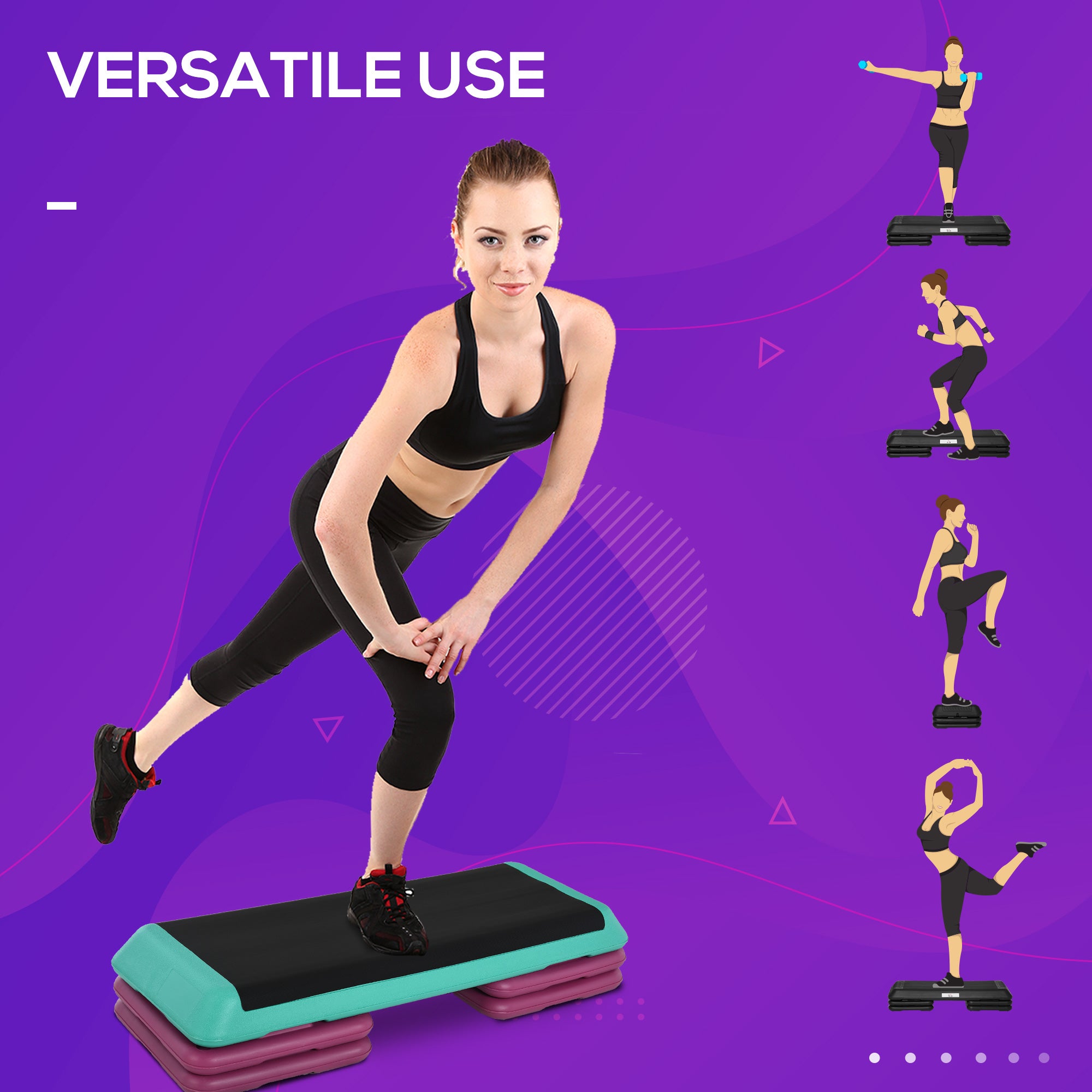 HOMCOM 3-Level Aerobic Step 10/15/20cm Steppers for Exercise Workout w/ Non-Slip Top Compact Stepper Home Office Indoor Outdoor Fitness Equipment 