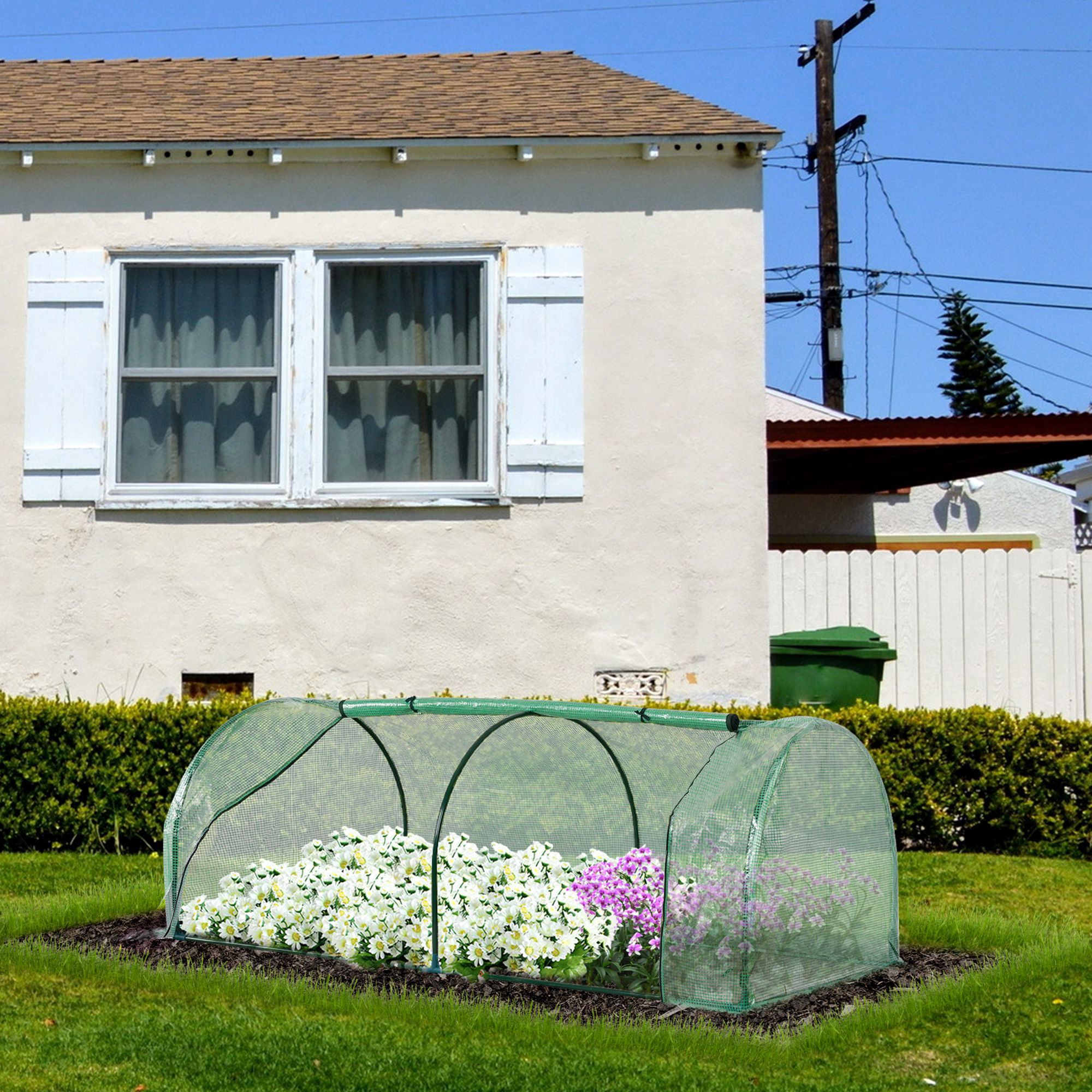 Outsunny Tunnel Greenhouse Green Grow House for Garden Outdoor, Steel Frame, PE Cover, Green, 200 x 100 x 80cm 