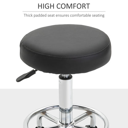 Vinsetto Round Rolling Stool, PU Leather Height Adjustable Stool Chair with Wheels and Swivel Seat for Salon, Massage, Spa, Home Kitchen, Black 