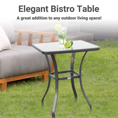 Outsunny Square Garden Table, Outdoor Coffee Table with Tempered Glass Top, Bar Bistro Dining Table, Metal Frame for Patio, Balcony, 68.5 x 68.5 x 84cm 