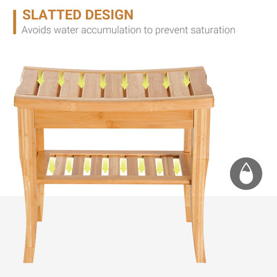 HOMCOM 45cm 2-Tier Slatted Shower Bench Storage Seat w/ 4 Legs Comfortable Safe Bathroom Stool Spa Bath Organiser 