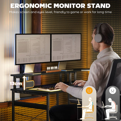 HOMCOM 'L' Shaped Work Desk, with LED Lights - Black 