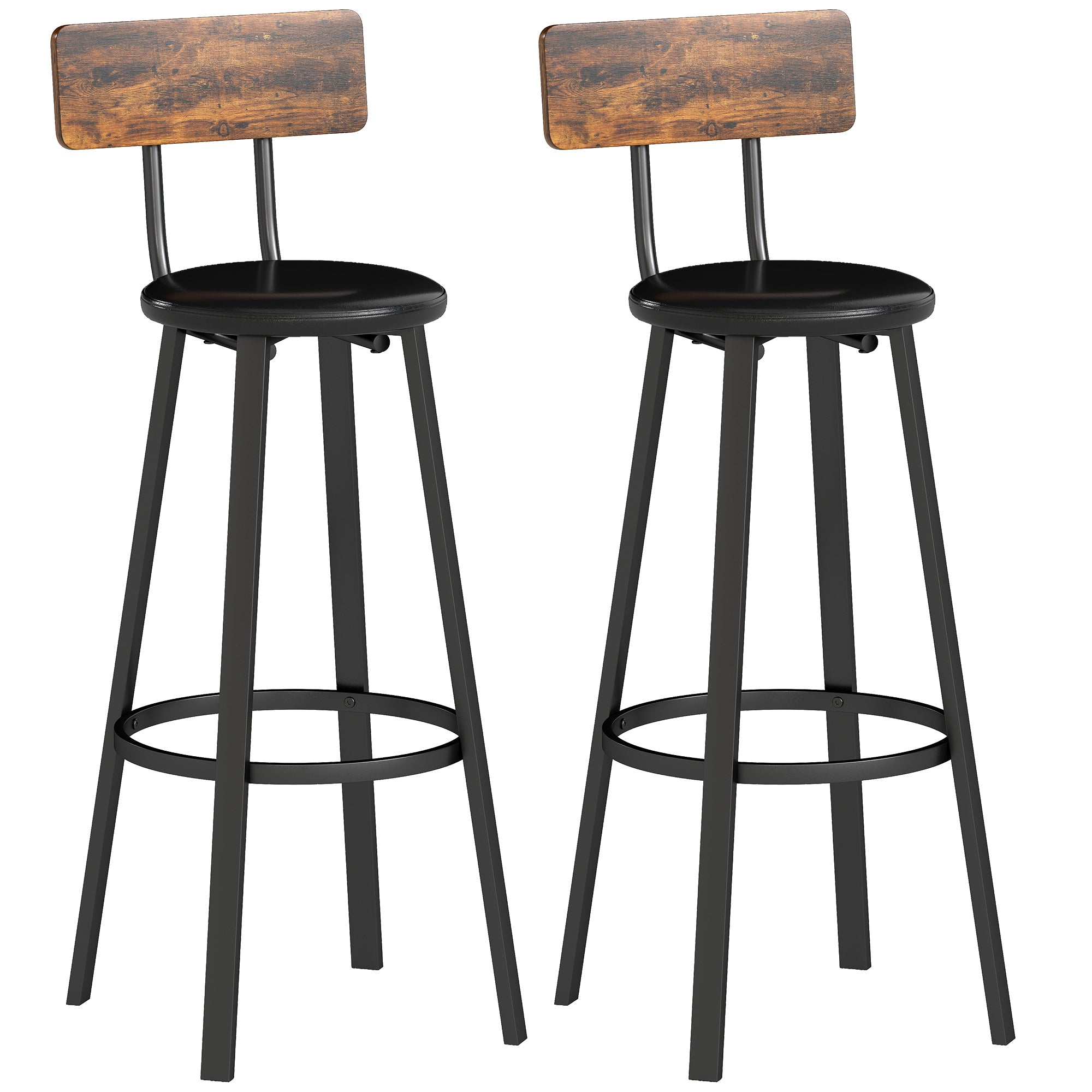 HOMCOM Set of Two Industrial-Style Bar Stools - Brown/Black 