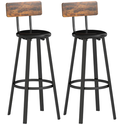 HOMCOM Set of Two Industrial-Style Bar Stools - Brown/Black 