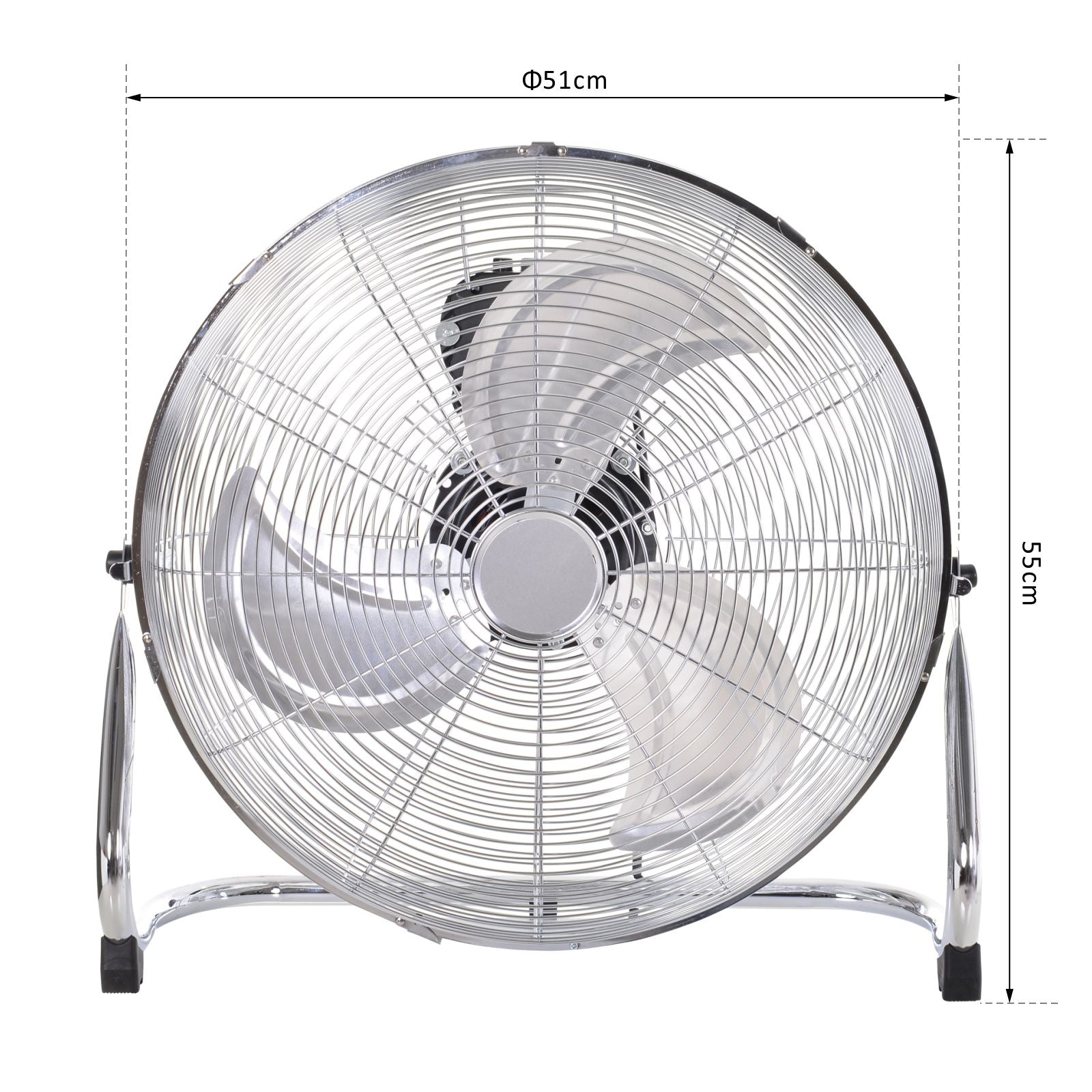 HOMCOM 20" Chrome Metal Floor Fan with Tilting, High Velocity, 3 Speed, Portable Gym Fan for Home Office, Silver 