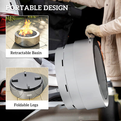 Outsunny Stainless Steel Wood-burning Fire Pit with Fire Poker - Silver 