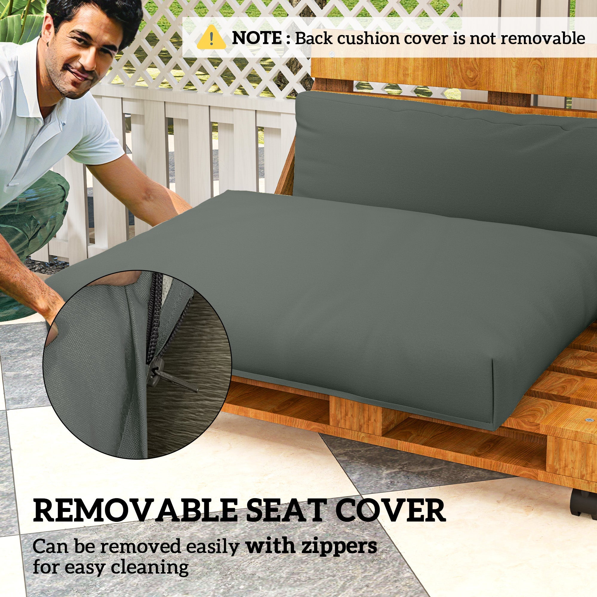 Outsunny 2 Seater Pallet Furniture Cushions Pallet Cushions, UPF20+ 220gsm Fabric, 20 cm Thick Outdoor Seat Pads, Charcoal Grey 