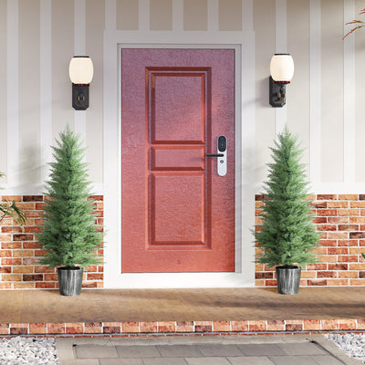 HOMCOM 135cm Artificial Cypress Trees Set of 2, UV Resistant Artificial Plants with Decorative Pot, Fake Plants for Indoor Outdoor Decor, Green 