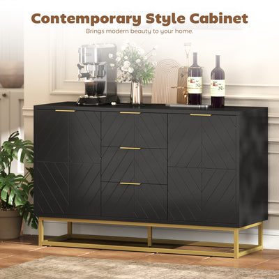 HOMCOM Sideboard with 3 Drawers and Adjustable Shelves for Living Room - Black 
