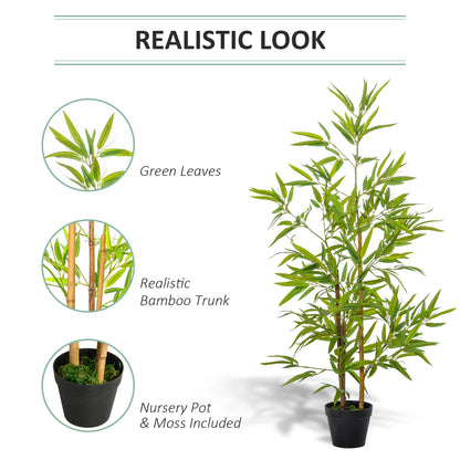 Outsunny Set of 2 120cm/4FT Artificial Bamboo Trees Decorative Plant w/ Heavy Pot Indoor Outdoor Style Home Office Greenery Decoration 