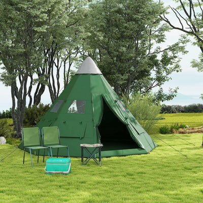 Outsunny 6 Men Tipi Tent with Carry Bag - Green 