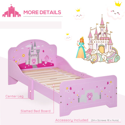 HOMCOM Kids Bed Princess Castle Theme w/ Side Rails Slats Home Furniture for 3 - 6 Yrs Pink 143 x 73 x 60 cm 