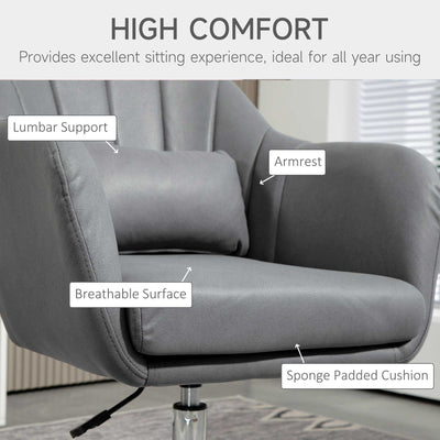 HOMCOM Swivel Microfibre Accent Chair for Living Room Contemporary Vanity Armchair with Adjustable Height Thick Cushion Lumbar Support Armrest for Bedroom Office Dark Grey 