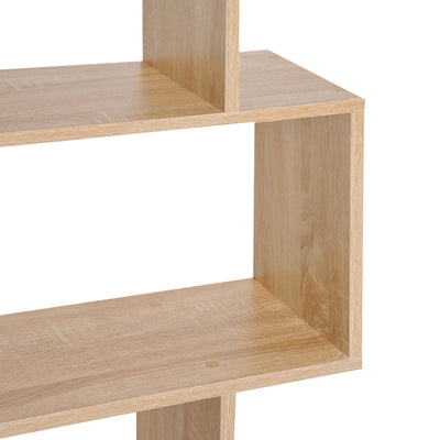 HOMCOM Bookcase, 6 Tier Shelf S Shaped Bookshelf, Storage Unit, Display Shelf for Living Room, Bedroom, Home Office, Plant, Oak 