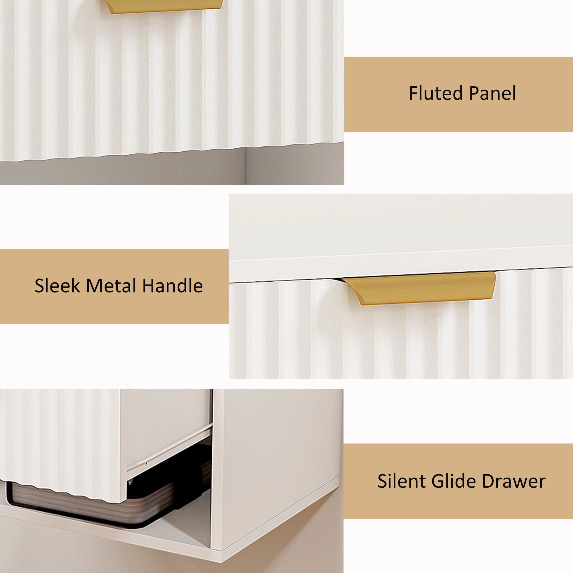 HOMCOM Floating Nightstands Set of 2, Modern Wall Mounted Bedside Tables with Fluted Drawer and Open Shelf for Bedroom, White 