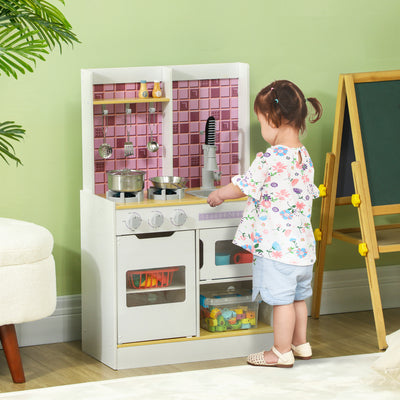AIYAPLAY Kids Play Kitchen, Pretend Play Kitchen with Realistic Oven, Stove, Sink, Kitchen Accessories, White 