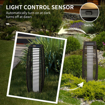 Outsunny Rattan Solar Floor Lamp,  68cm Tall Outdoor Garden Lantern Pathway Light & Decorative Lighting with Auto On/Off LED Lights, IP44, for Porch, Yard, Courtyard, Deck, Brown 