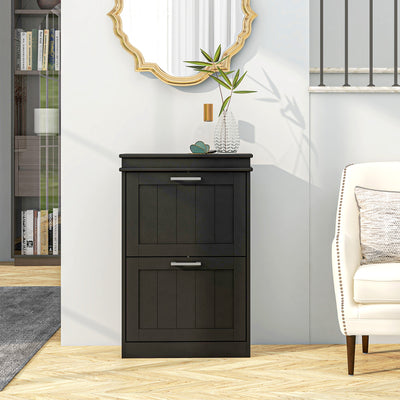 HOMCOM Two-Drawer Minimalistic 10-Shoe Cabinet - Black 