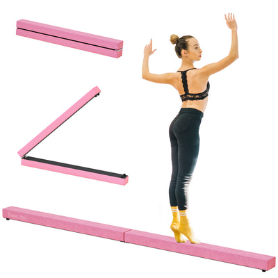 HOMCOM 2.4M 8FT Gymnastics Folding Balance Beam Home Gym Training Exercise Sports - Pink 