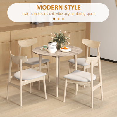 HOMCOM Folding Dining Table for 4, Round Drop Leaf Table, Modern Space Saving Small Kitchen Table with Wood Legs for Dining Room, Natural 