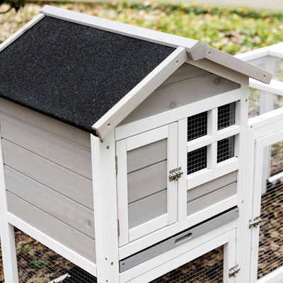 PawHut 2 in 1 Rabbit Hutch Outdoor Guinea Pig Hutch Bunny Run Double Main House with Run, No-Leak Tray 259 x 64 x 92cm, Grey 