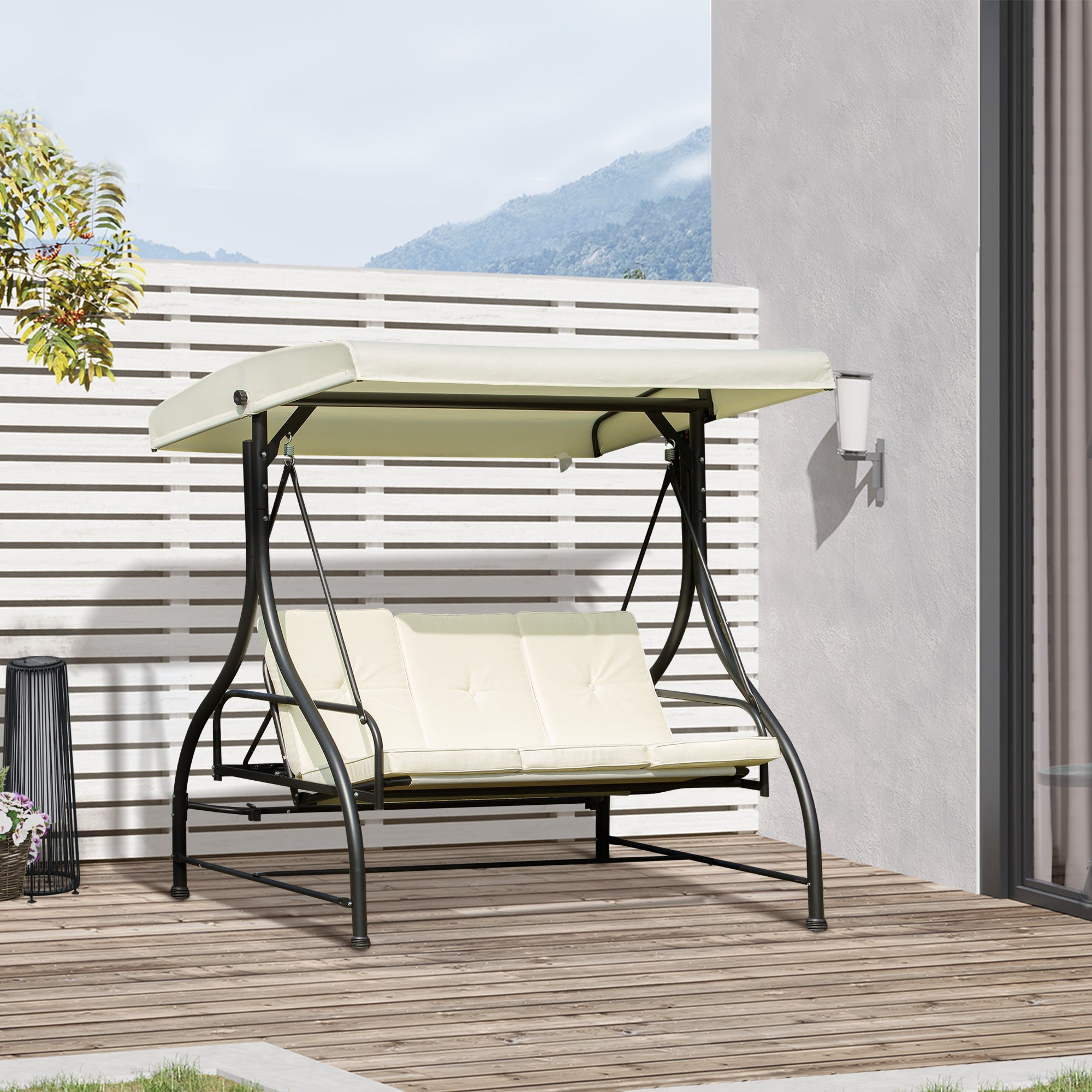 Outsunny 196L x 117D x 178H cm Swing Chair-Beige/Black 