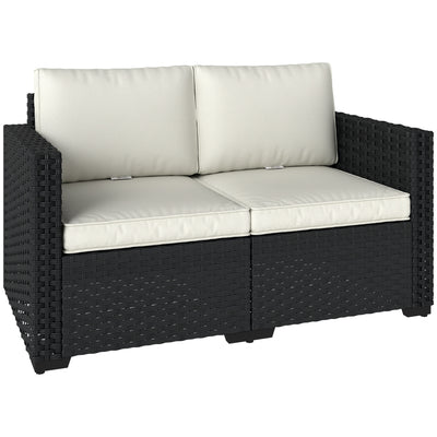 Outsunny 2 Seater Rattan Sofa, Outdoor Garden Sofa with Deep Seat, Cushions, Wide Armrests for Patio, Balcony, Porch, Black 