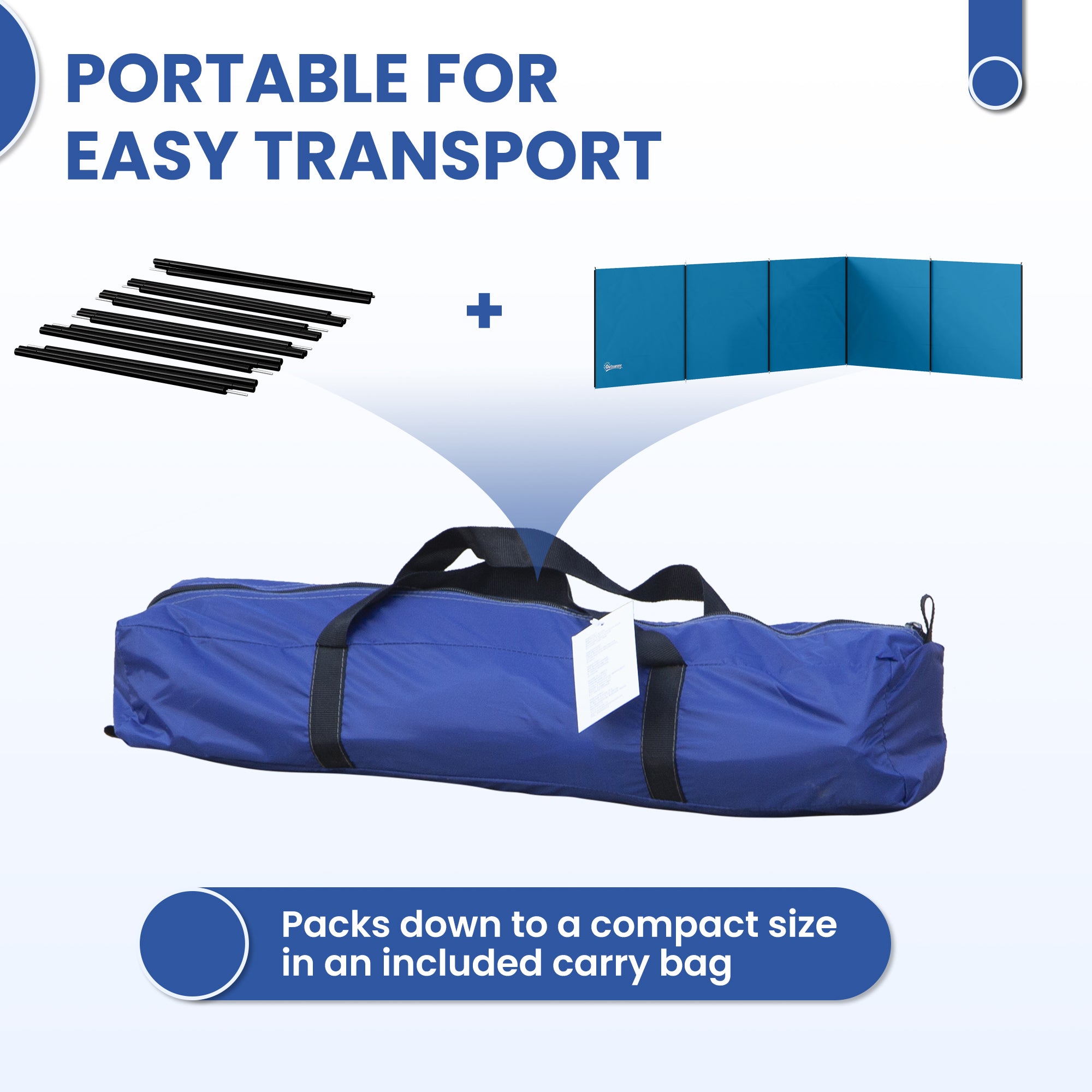 Outsunny Camping Windbreak, Foldable Portable Wind Blocker w/ Carry Bag and Steel Poles, 780cm x 150cm 