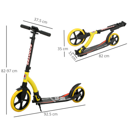 HOMCOM Foldable Kick Scooter with Double Shock Absorption and Big Wheels, Height Adjustable Aluminium Frame Big Wheel Scooter for 14+ Teens Adult - Yellow
