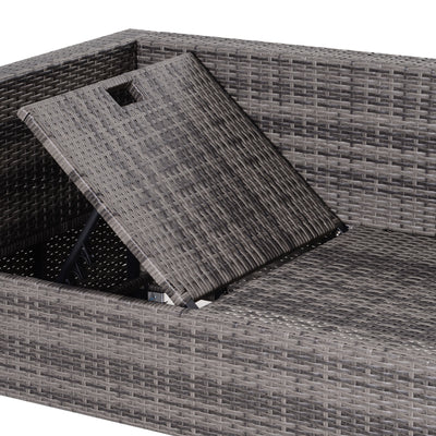 Outsunny 3PC Rattan Garden Furniture Storage Sofa Set 4 Seater Wicker Coffee Table Conservatory Sun Lounger Reclining Set Outdoor Weave with Cushion Grey 