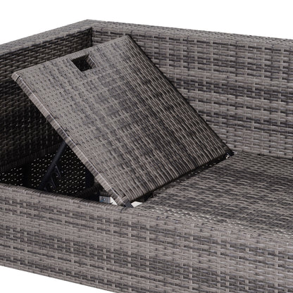 Outsunny 3PC Rattan Garden Furniture Storage Sofa Set 4 Seater Wicker Coffee Table Conservatory Sun Lounger Reclining Set Outdoor Weave with Cushion Grey 