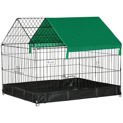 PawHut Rabbit Cage Guinea Pig Playpen Small Animal House for Kitties Puppies, w/ Water Proof Oxford Roof Floor 90 x 75 x 75 cm 