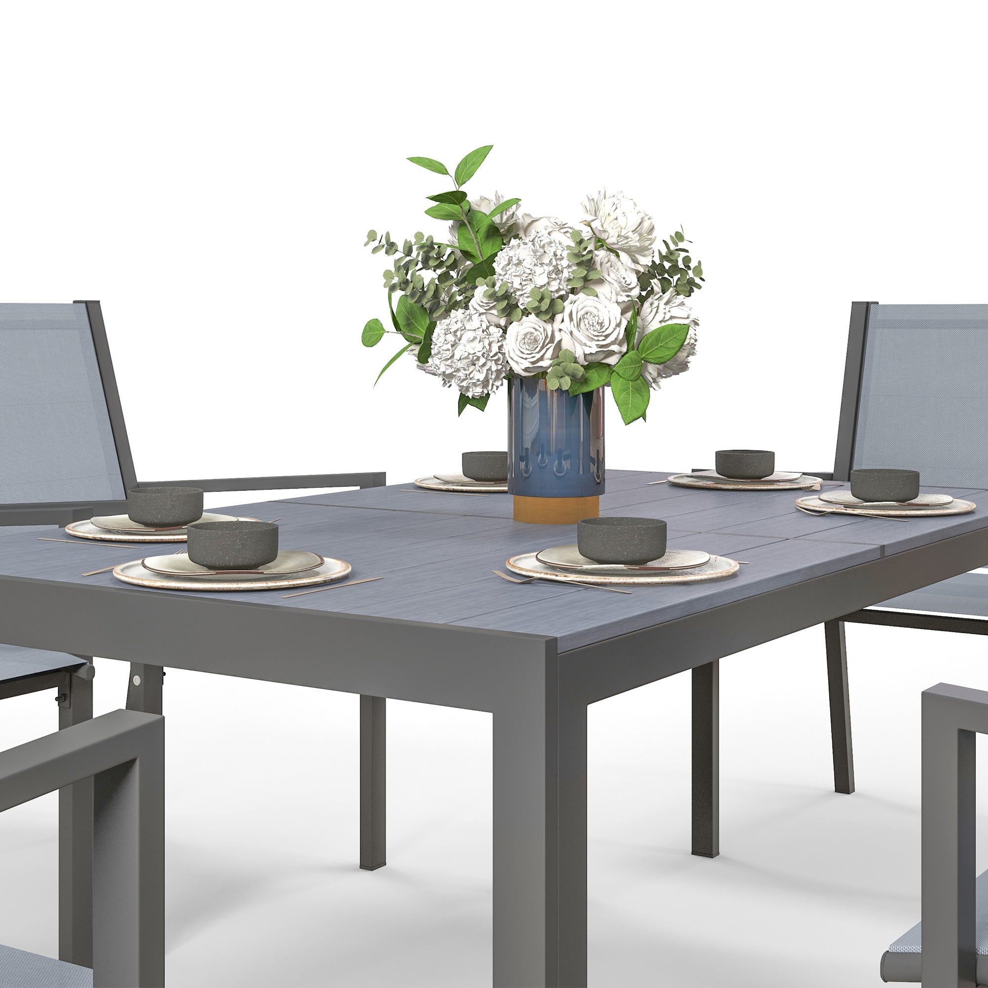 Outsunny Seven-Piece Garden Dining Set, with Plastic Wood-Top Table - Grey 