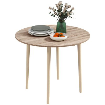 HOMCOM Folding Dining Table for 4, Round Drop Leaf Table, Modern Space Saving Small Kitchen Table with Wood Legs for Dining Room, Natural 