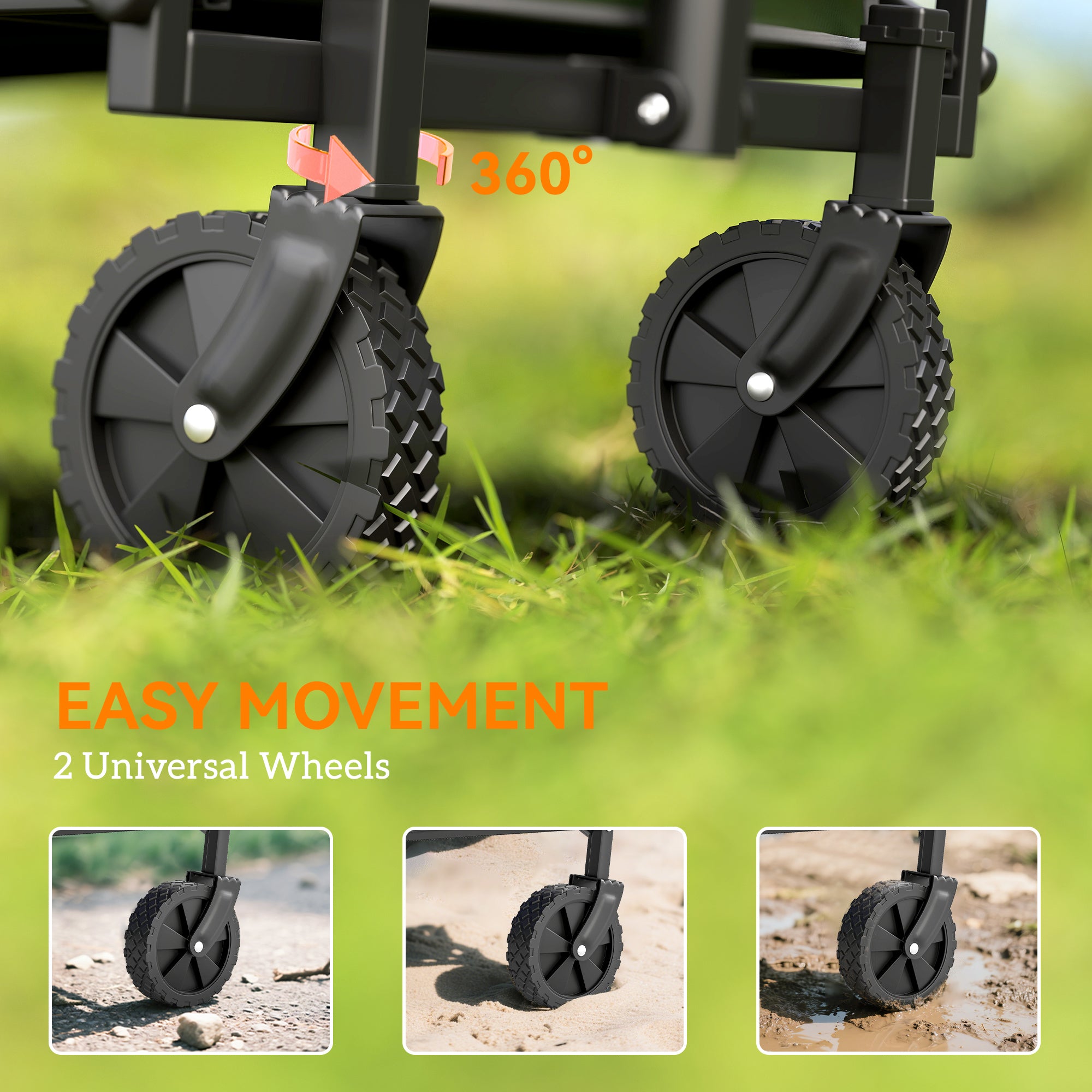 Outsunny 41L Festival Trolley on Wheels, Small Garden Folding Trolley Cart, 60kg Heavy Duty Collapsible Folding Wagon with Adjustable Handle and Carrying Bag for Beach, Camping, Festival, Green